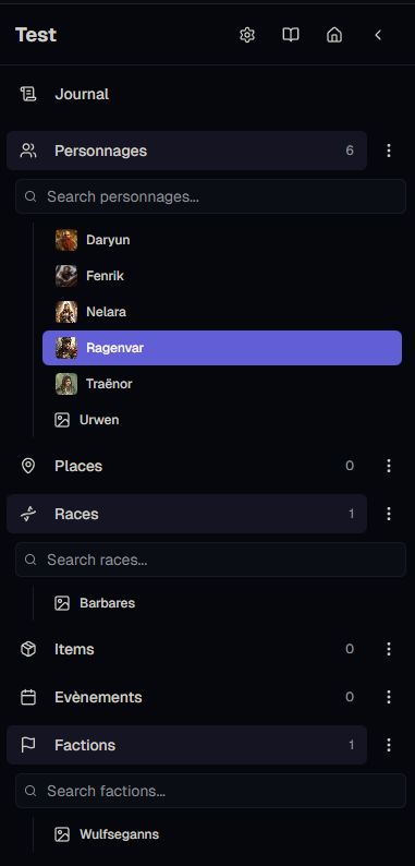 Démo de la sidebar Lorekeeper